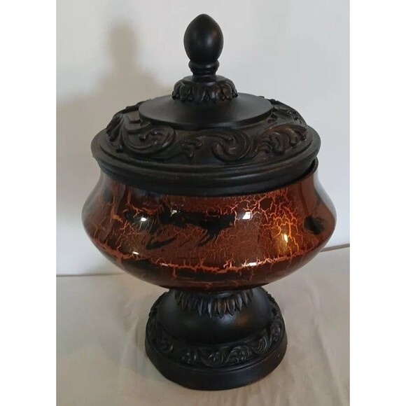 Vintage Hobby Lobby Crackle Glass Golden/ Black Wood Bow-Lidl Center Piece 8" - Picture 2 of 16